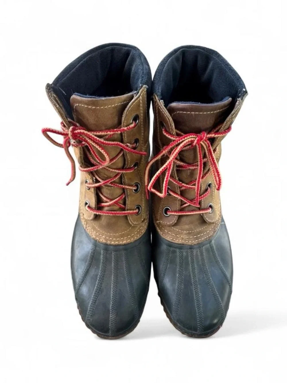Sorel Brown Black Waterproof Duck Boots Men's Size 10 Red Laces Winter Snow Boot